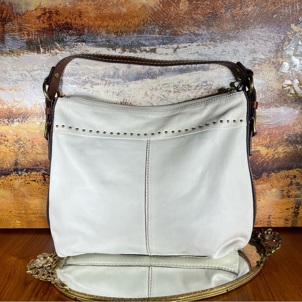 Fossil 75082 Cream Leather Shoulder Hobo Bag Good Condition
